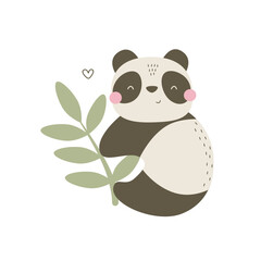 cartoon panda, decorative elements. flat style, colorful vector illustration for kids. baby design for cards, poster decoration, t-shirt print