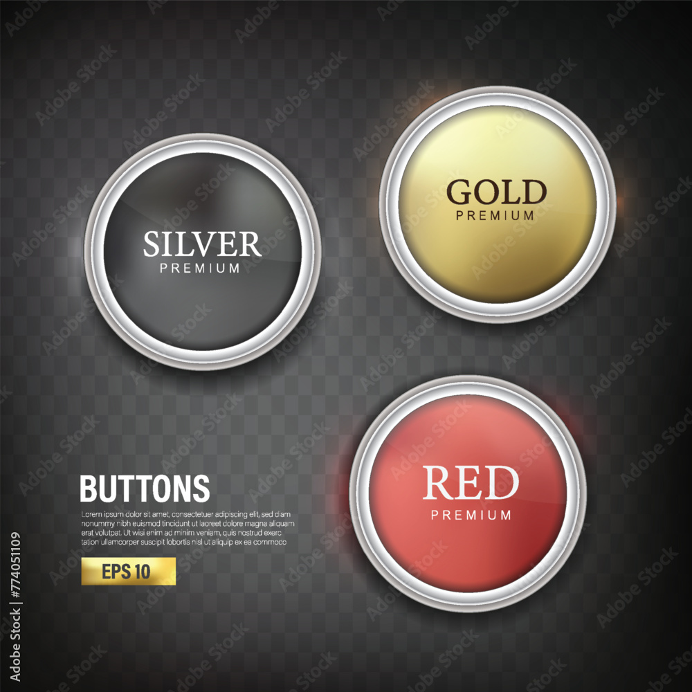 Canvas Prints button set circle modern color gold silver and red 2 eps 10
