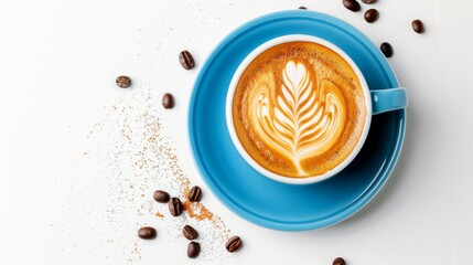 Cafe and bar, barista art concept, cappuccino or latte with frothy foam, isolated on white background. - obrazy, fototapety, plakaty
