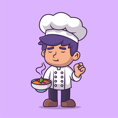 Cute a little chef boy cartoon illustration. Study icon concept. Flat cartoon style.