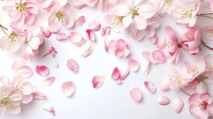 An illustration of apple blossom petals on a white pastel background