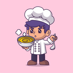 Cute a little chef boy cartoon illustration. Study icon concept. Flat cartoon style.
