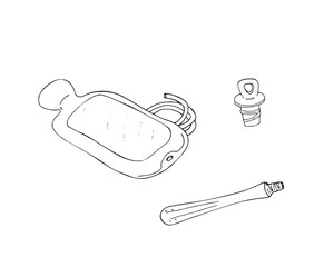 Hand-drawn Enema with a heating pad. Vector doodle illustration.