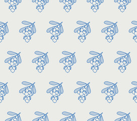 Seamless pattern of macadamia tree branch. Line art, retro. Plants and herbs for cosmetics.