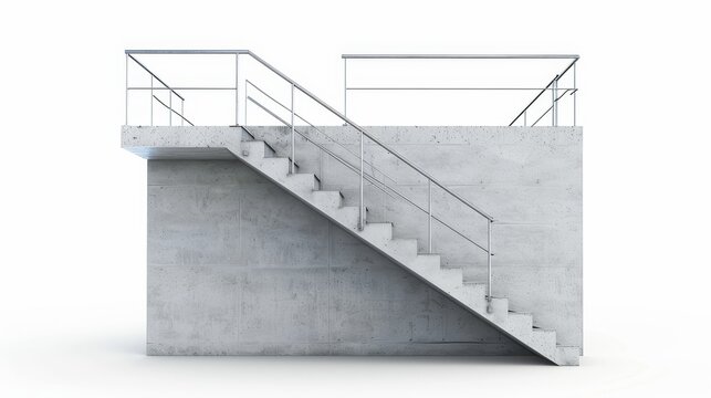 The white side view of a staircase isolated on an industrial background. 3D model