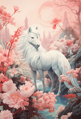 Acrylic Fantasy Painting of White Horse