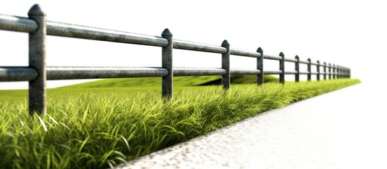 Asphalt road with railings and green grass, AI-generated