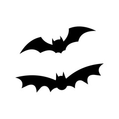 Black silhouettes of bats flat vector isolated on white background