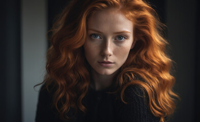 Fototapeta premium Portrait of a beautiful red-haired model, a ginger model with a face of beauty and red hair , detailed