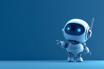 Positive cute robot pointing at a space. Copy space