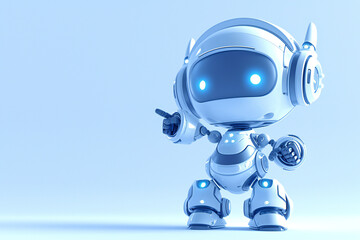 Obraz na płótnie Canvas Positive cute robot pointing at a space. Copy space