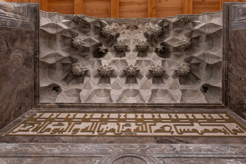 Marble ornament on the entrance door of Afyonkarahisar Pasha Mosque - obrazy, fototapety, plakaty