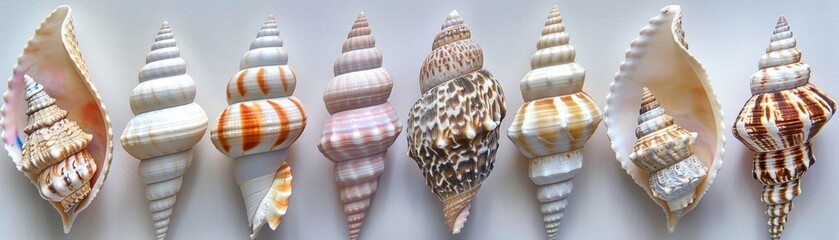 3D seashell collection pastel shades - obrazy, fototapety, plakaty