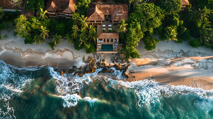 Bird's eye view of a secluded beach house
