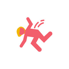 Falling pink woman silhouette pictogram. Caution sign. Isolated on white background. Vector illustration