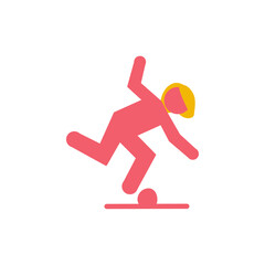 Falling pink woman silhouette pictogram. Caution sign. Isolated on white background. Vector illustration
