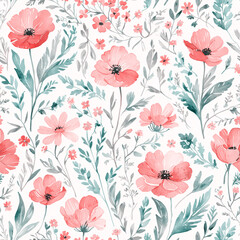 Floral Painting Pattern Seamless Texture, Water Color Repeat Pattern for Fabric Textile Printing Design, Gift Paper, Wallpaper, Book Cover, Outfit, Bag, Publication, Shirt, Skirt, Blanket, Garment.