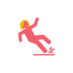 Falling pink woman silhouette pictogram. Caution sign. Isolated on white background. Vector illustration