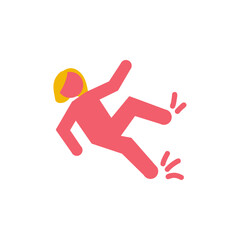 Falling pink woman silhouette pictogram. Caution sign. Isolated on white background. Vector illustration