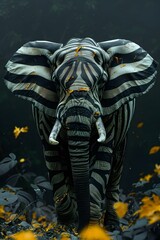 a elephant with zebra print