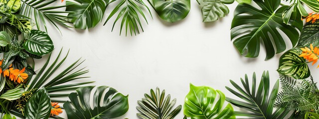 A tropical and botanical house plant leaf on white background, copyspace for text.