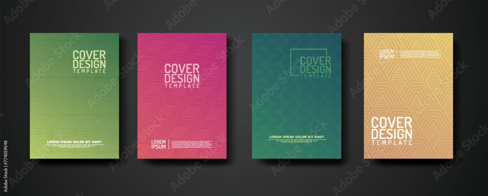 Poster set cover design template with geometric lines textured pattern background and dynamic gradation col