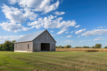 Obraz premium Modern agricultural barn with a yard of concrete slabs.