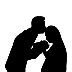 Happy family silhouette. Mom, dad and baby on white background