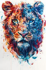colorful abstract image of a cute lion