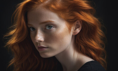 Portrait of a beautiful red-haired model, a ginger model with a face of beauty and red hair , detailed