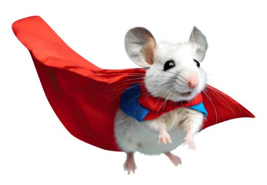 Mouse in Red Cape Flying Through the Air. Generative AI