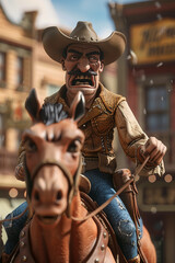 Sheriff Riding Horse in Wild West Town