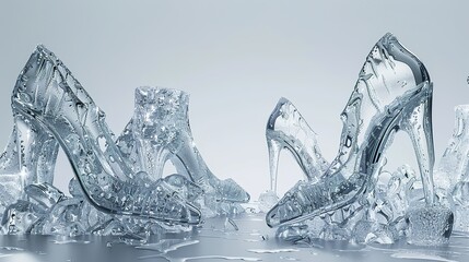 Many ice sculptures of high heels, studio background, high quality, high resulution, photo realism, 4k