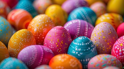 Fototapeta na wymiar Colorful Decorated Easter Eggs Close-Up for Holiday Background