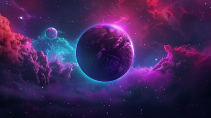 Obraz na płótnie Canvas galaxy landscape with stars, purple fantasy planets in cosmos. Beautiful simple AI generated image in 4K, unique.