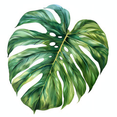 monstera leaf isolated on white background, old watercolor
