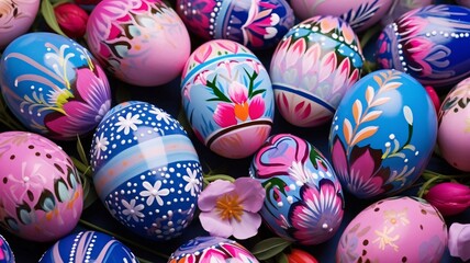 Fototapeta na wymiar Decorative Painted Easter Eggs with Floral Patterns