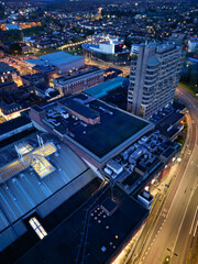 Obraz premium Aerial Night View of Illuminated Aylesbury Town Centre of England UK.