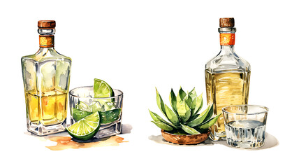 Tequila, watercolor clipart illustration with isolated background. - obrazy, fototapety, plakaty