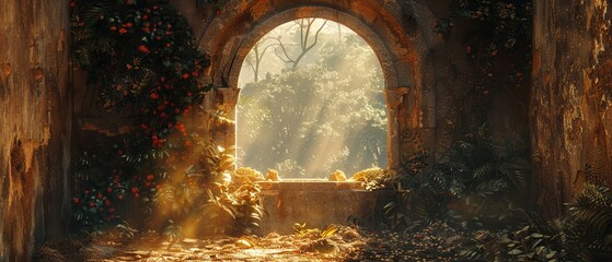 Photorealistic image of an ancient window, secrets and mysteries hidden within, natural lighting ,3DCG,high resulution