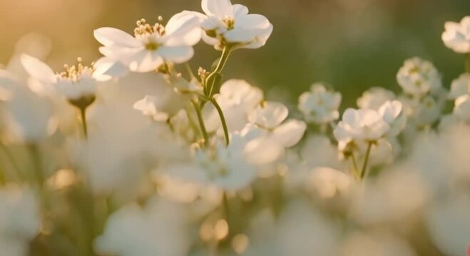 3d view of small white flowers in beautiful nature