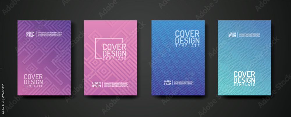 Poster set cover design template with geometric lines textured pattern background and dynamic gradation col