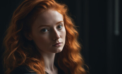 Fototapeta premium Portrait of a beautiful red-haired model, a ginger model with a face of beauty and red hair , detailed