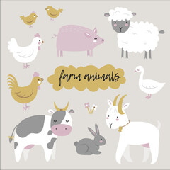 Farm Animals Set Flat Style Illustration