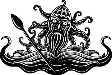 a-kraken-rising-from-the-depths-of-the-ocean-and-vector illustration