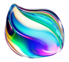Abstract liquid glass shape with colorful reflections. Ribbon of curved water with glossy color wavy fluid motion. Chromatic dispersion flying and thin film spectral effect.