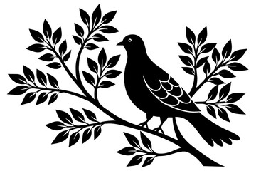 captured-a--dove--bird-on-a-tree-silhouette--black vector illustration