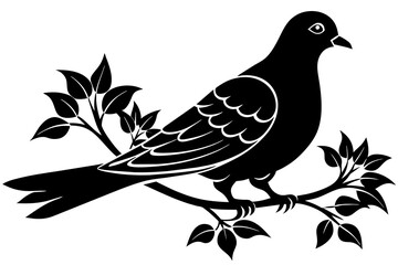 captured-a--dove--bird-on-a-tree-silhouette--black vector illustration