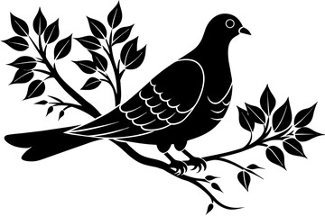 captured-a--dove--bird-on-a-tree-silhouette--black vector illustration