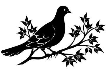 captured-a--dove--bird-on-a-tree-silhouette--black vector illustration